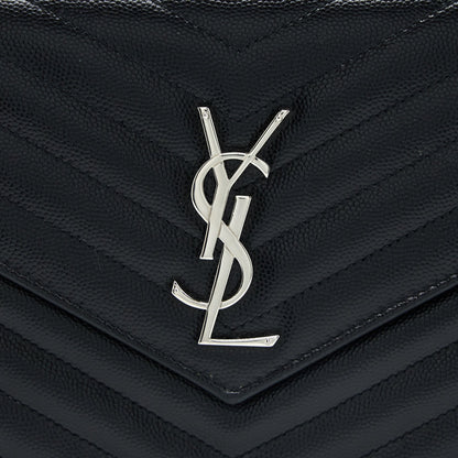 Saint Laurent/YSL Envelop Chain Wallet Grained CalfSkin Black SHW