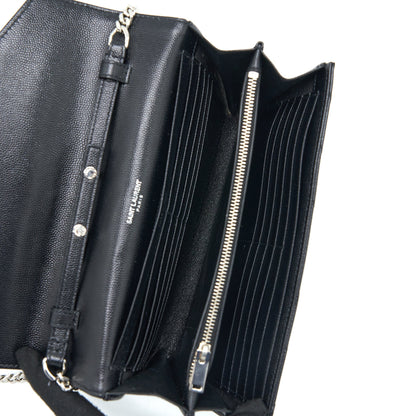 Saint Laurent/YSL Envelop Chain Wallet Grained CalfSkin Black SHW