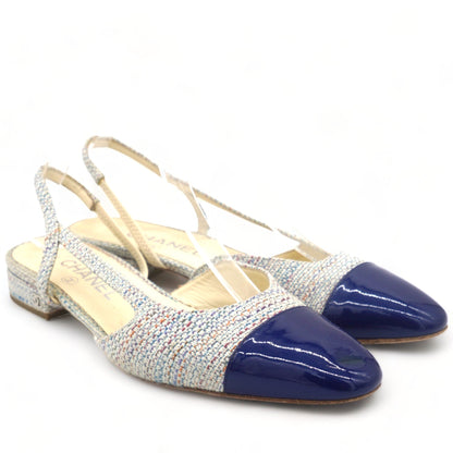 Tweed Cap Toe Singback Pumps Blue 38