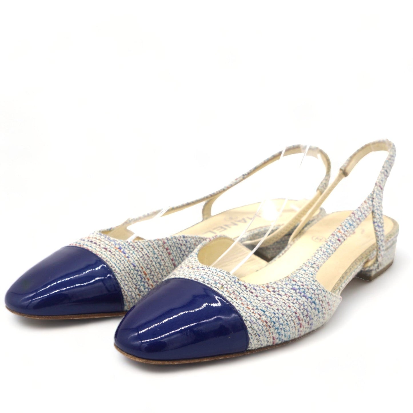 Tweed Cap Toe Singback Pumps Blue 38
