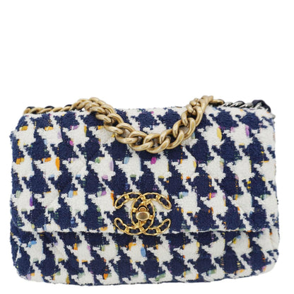 Chanel 19 Flap Medium Quilted Tweed Hobo Bag Navy Blue