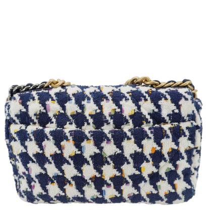 Chanel 19 Flap Medium Quilted Tweed Hobo Bag Navy Blue