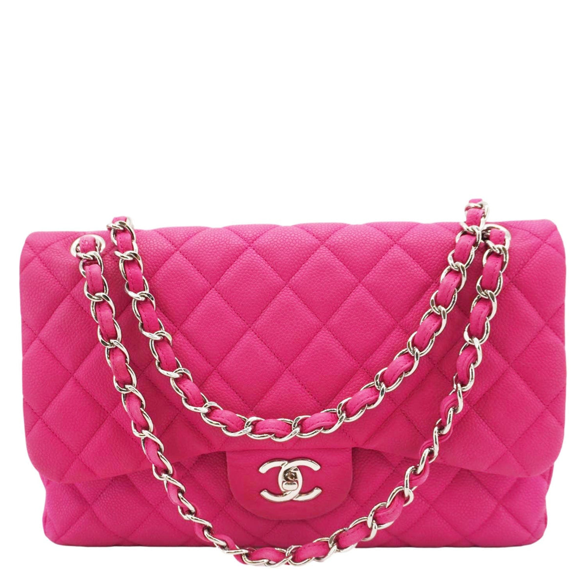 Chanel Jumbo Classic Double Flap Quilted Caviar Leather Shoulder Bag Pink