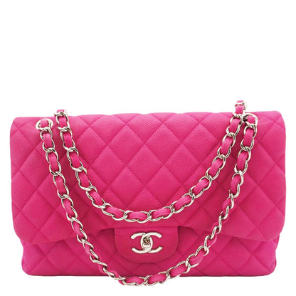 Chanel Jumbo Classic Double Flap Quilted Caviar Leather Shoulder Bag Pink