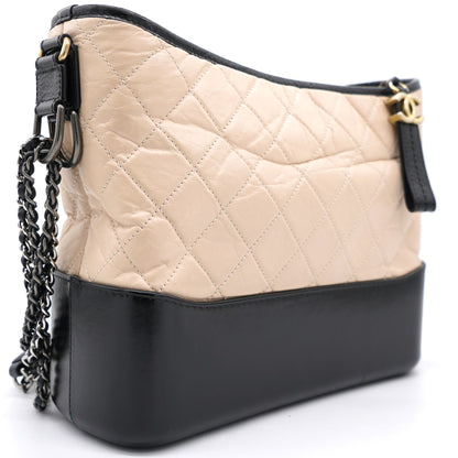 Aged Calfskin Quilted Medium Gabrielle Hobo Beige Black