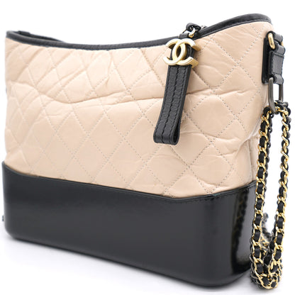 Aged Calfskin Quilted Medium Gabrielle Hobo Beige Black