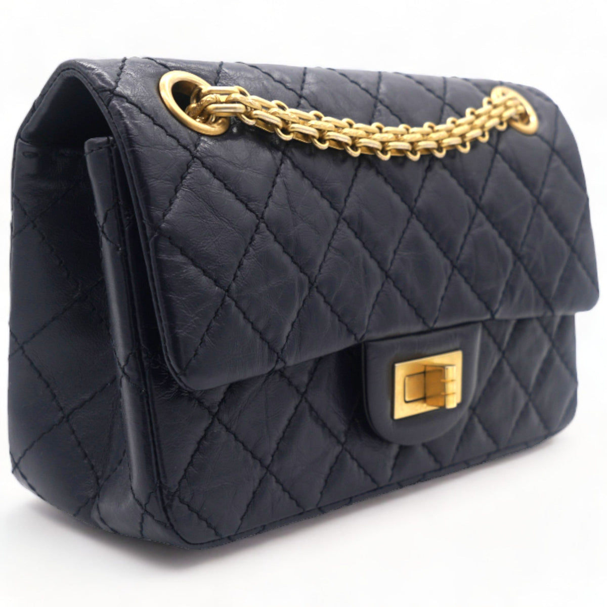 Navy Quilted Crinkled Leather Mini Reissue 2.55 Flap Bag