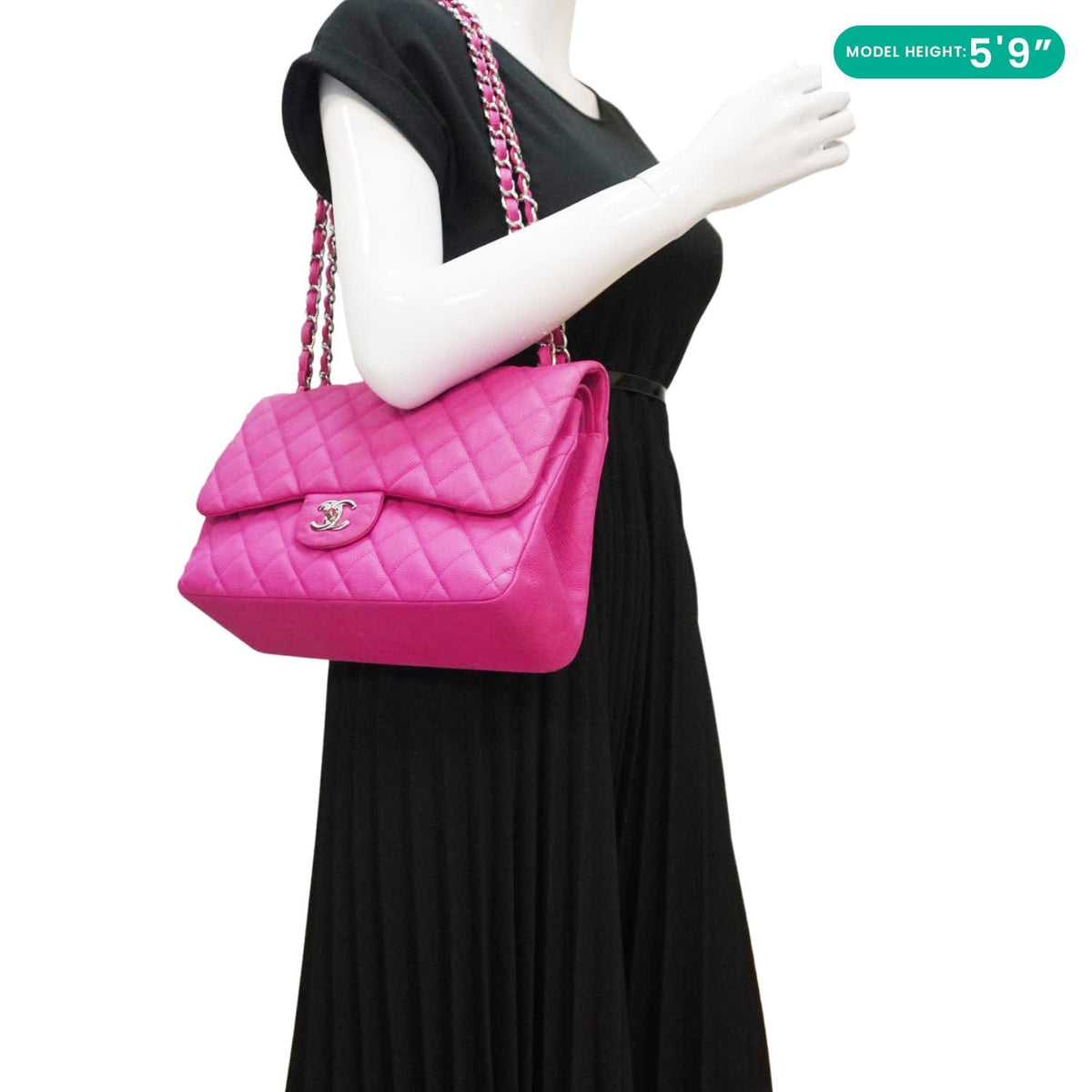 Chanel Jumbo Classic Double Flap Quilted Caviar Leather Shoulder Bag Pink