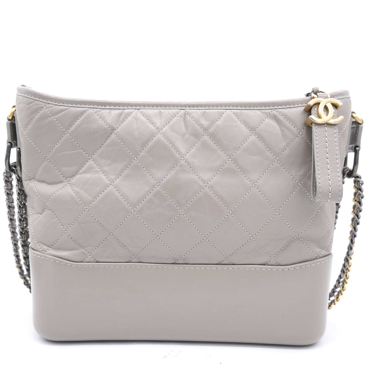 Grey Quilted Aged Calfskin Leather Gabrielle Hobo Bag