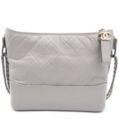 Grey Quilted Aged Calfskin Leather Gabrielle Hobo Bag