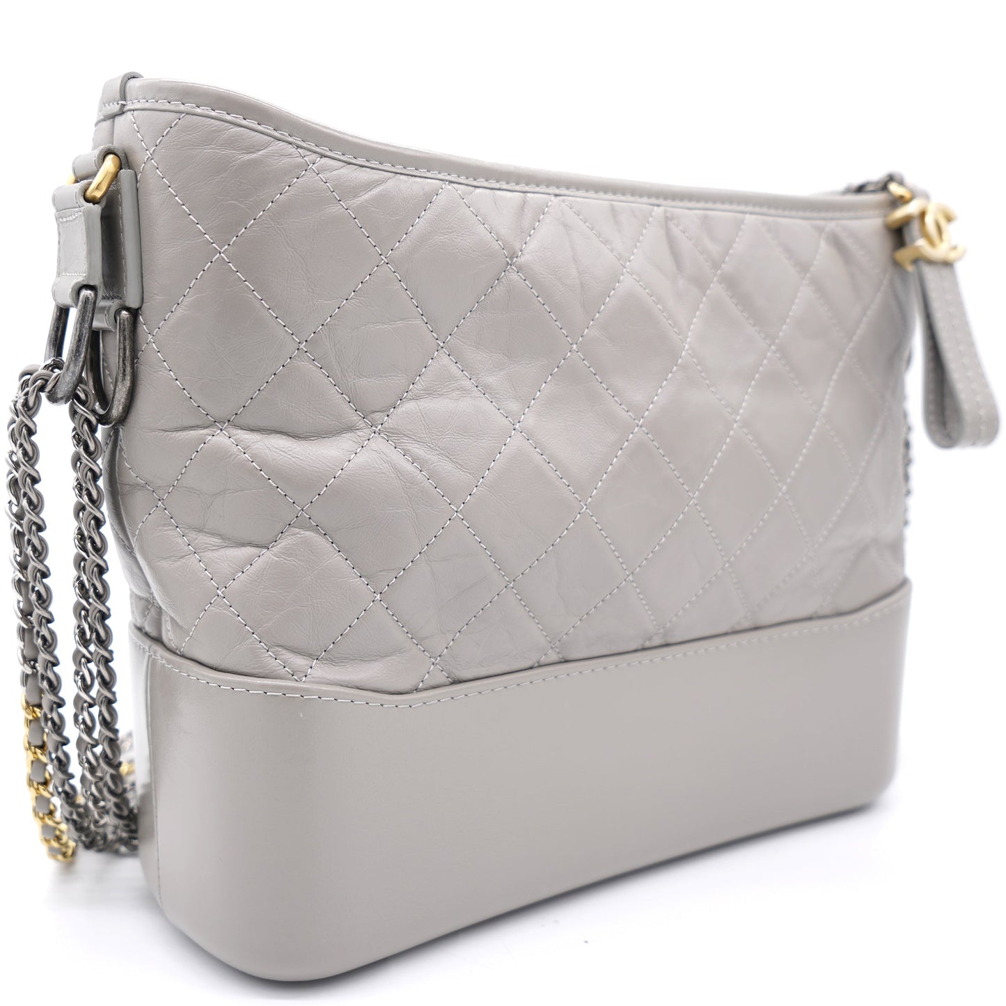 Grey Quilted Aged Calfskin Leather Gabrielle Hobo Bag