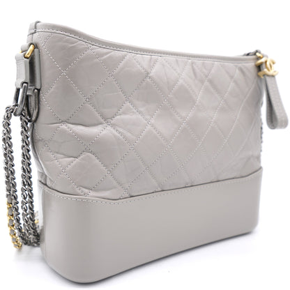 Grey Quilted Aged Calfskin Leather Gabrielle Hobo Bag