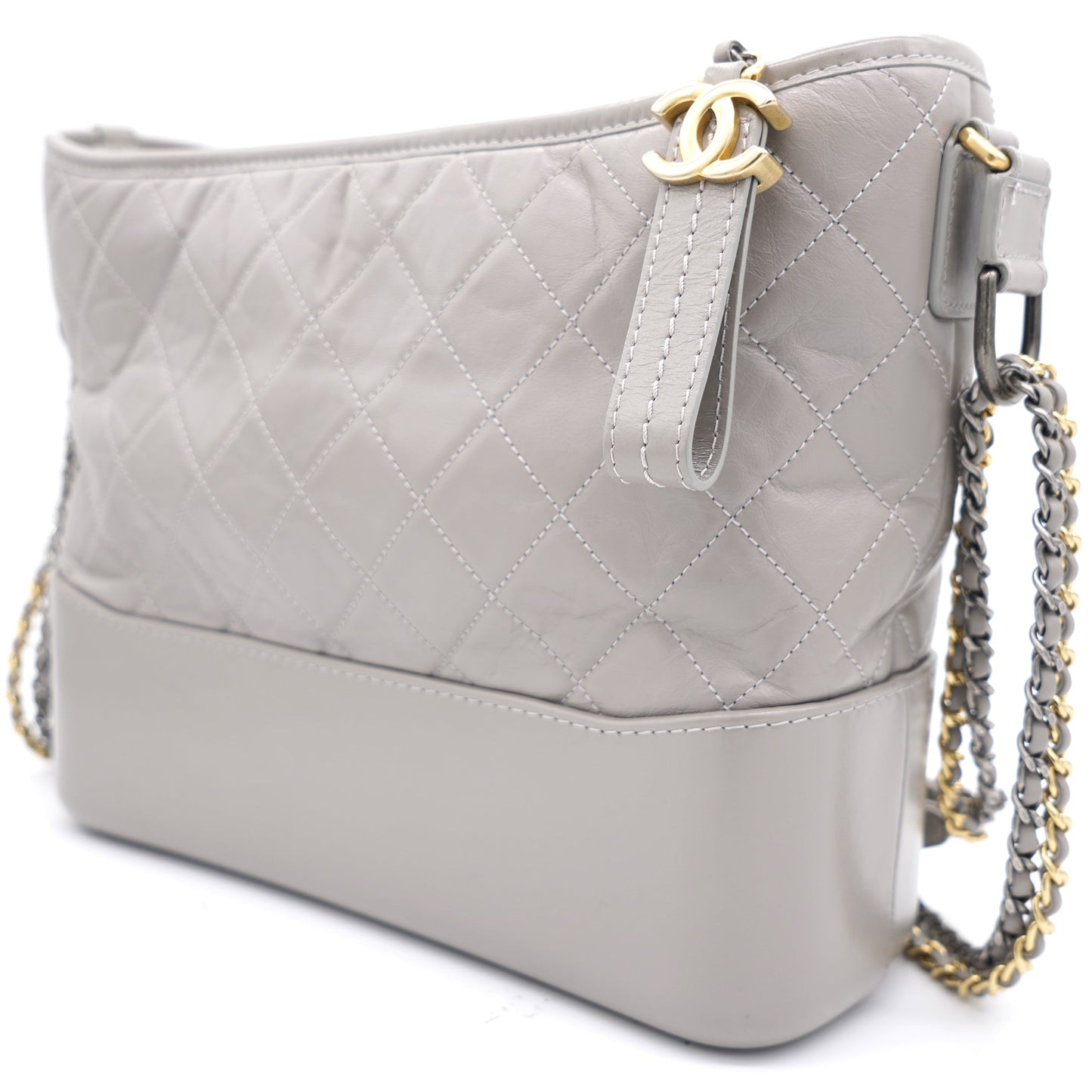 Grey Quilted Aged Calfskin Leather Gabrielle Hobo Bag