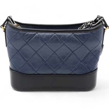 Aged Calfskin Quilted Small Gabrielle Hobo Navy Black