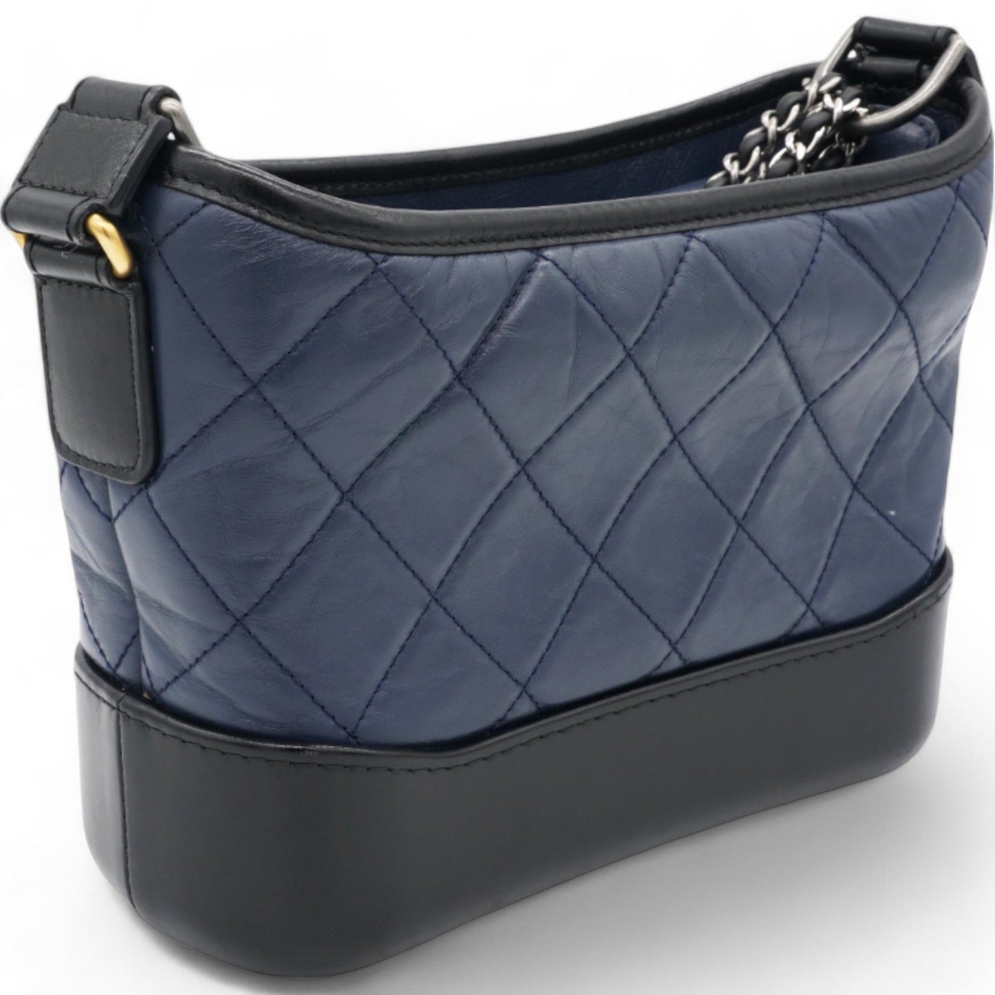 Aged Calfskin Quilted Small Gabrielle Hobo Navy Black