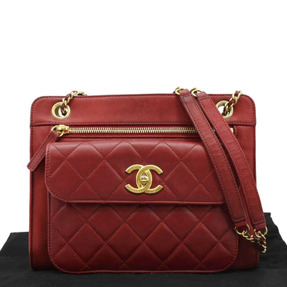 Chanel Square Front Pocket Quilted Leather Chain Crossbody Bag Red