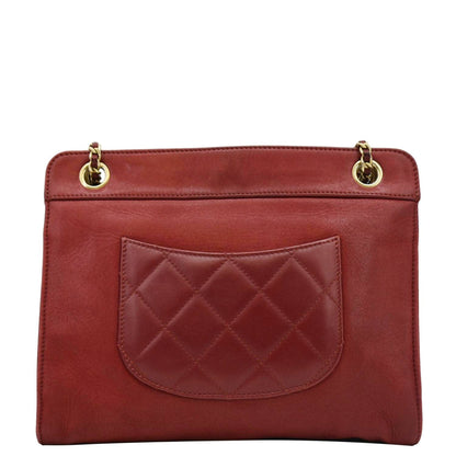 Chanel Square Front Pocket Quilted Leather Chain Crossbody Bag Red