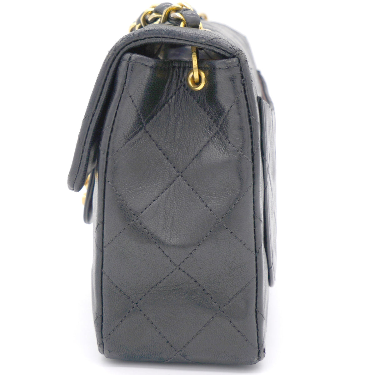 Vintage Black Quilted Leather Mini Square Classic Flap Bag