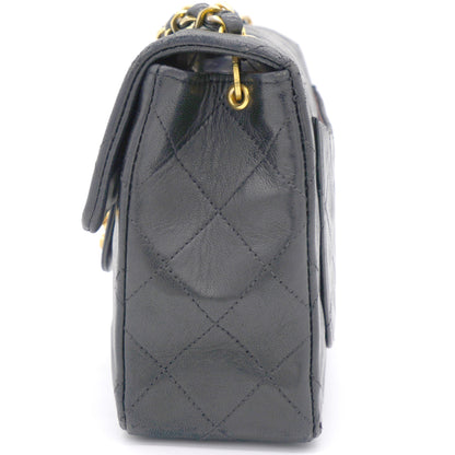 Vintage Black Quilted Leather Mini Square Classic Flap Bag