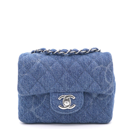 Blue Quilted Denim Mini Square Classic Flap Bag