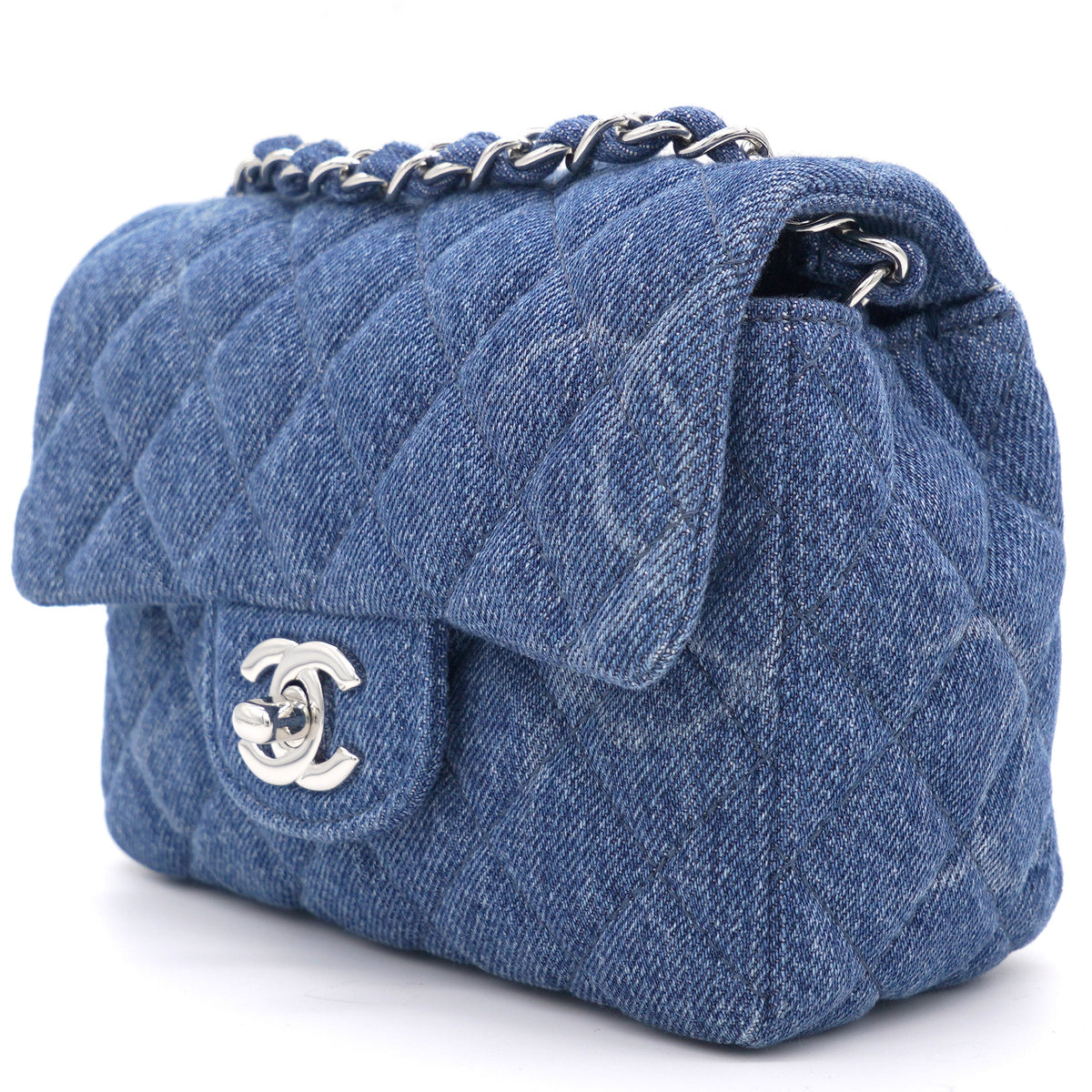 Blue Quilted Denim Mini Square Classic Flap Bag
