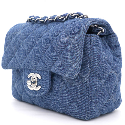 Blue Quilted Denim Mini Square Classic Flap Bag