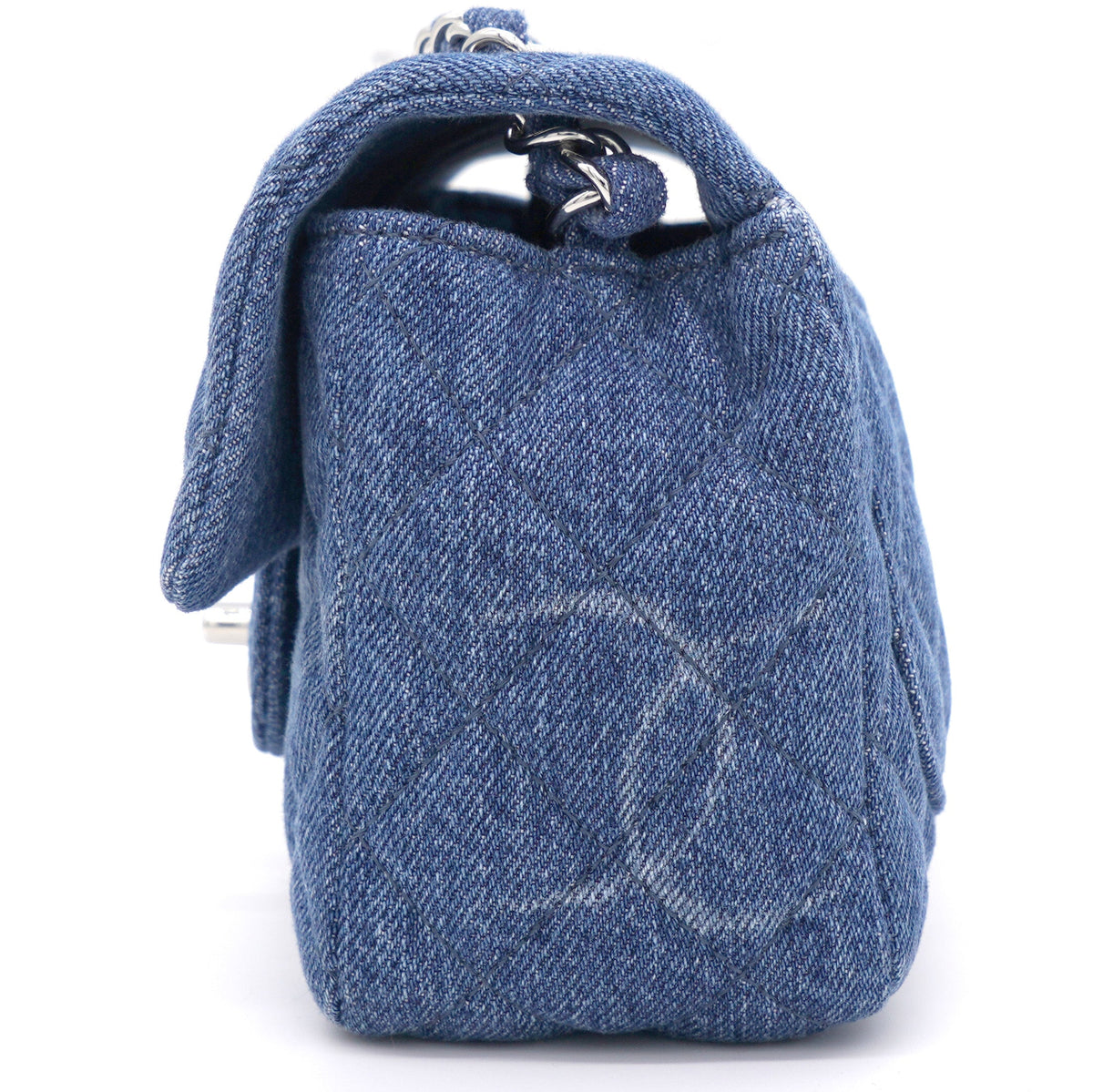 Blue Quilted Denim Mini Square Classic Flap Bag