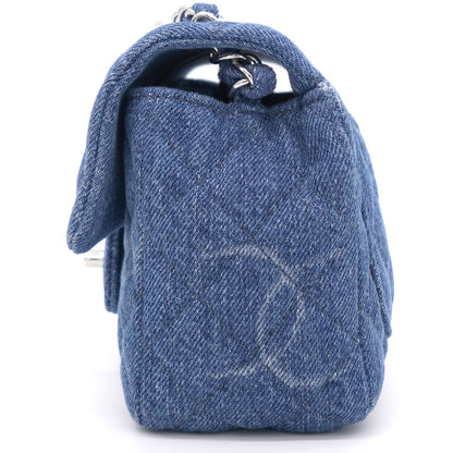 Blue Quilted Denim Mini Square Classic Flap Bag