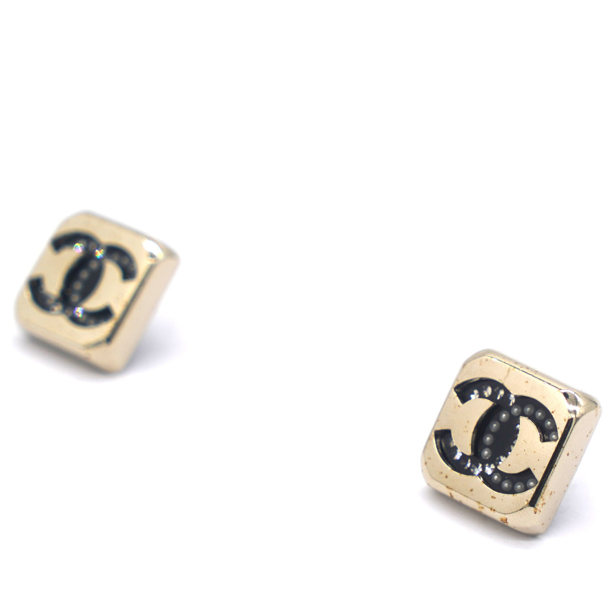 CC Stud Square Metal With Crystals Earrings