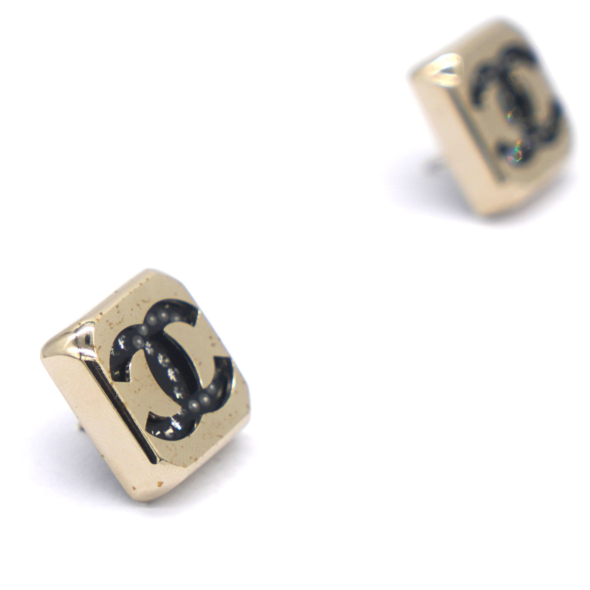 CC Stud Square Metal With Crystals Earrings