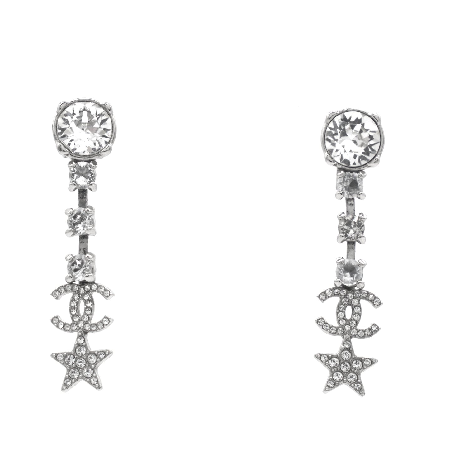 CC and Stars Silver Tone Drop Earrings