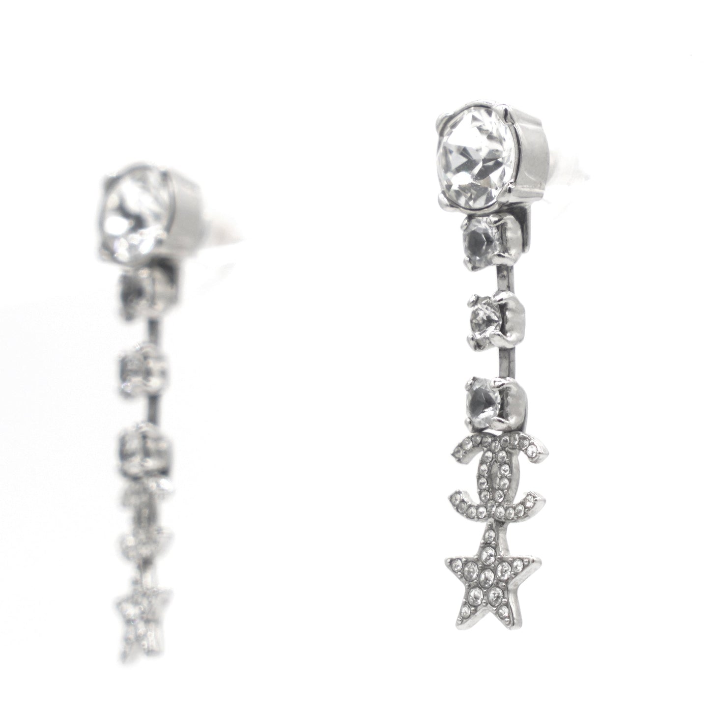 CC and Stars Silver Tone Drop Earrings