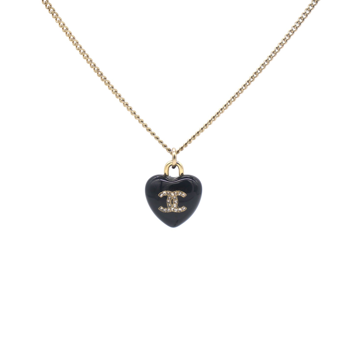 Resin Crystal CC Heart Necklace Black Gold