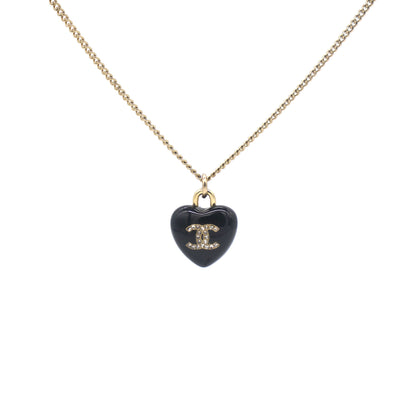 Resin Crystal CC Heart Necklace Black Gold