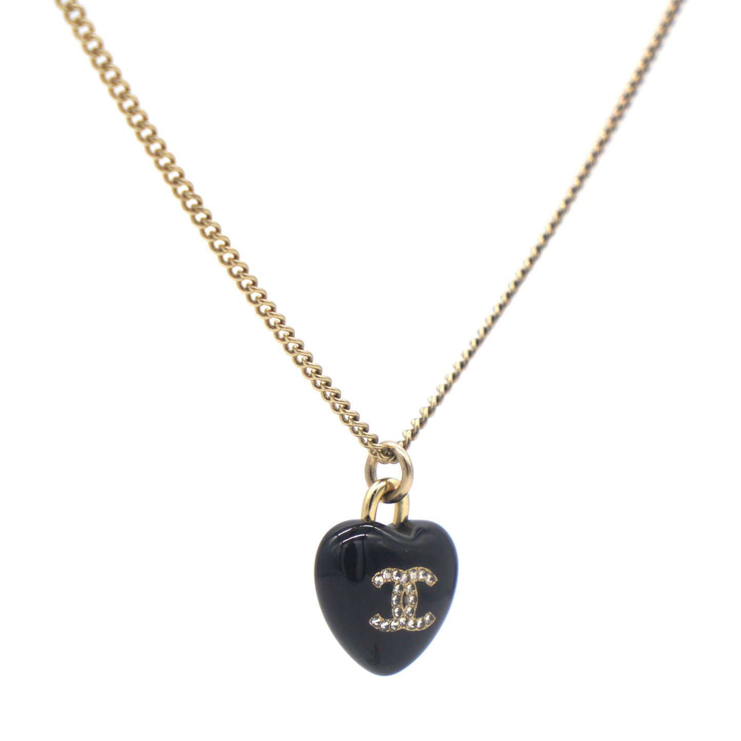 Resin Crystal CC Heart Necklace Black Gold