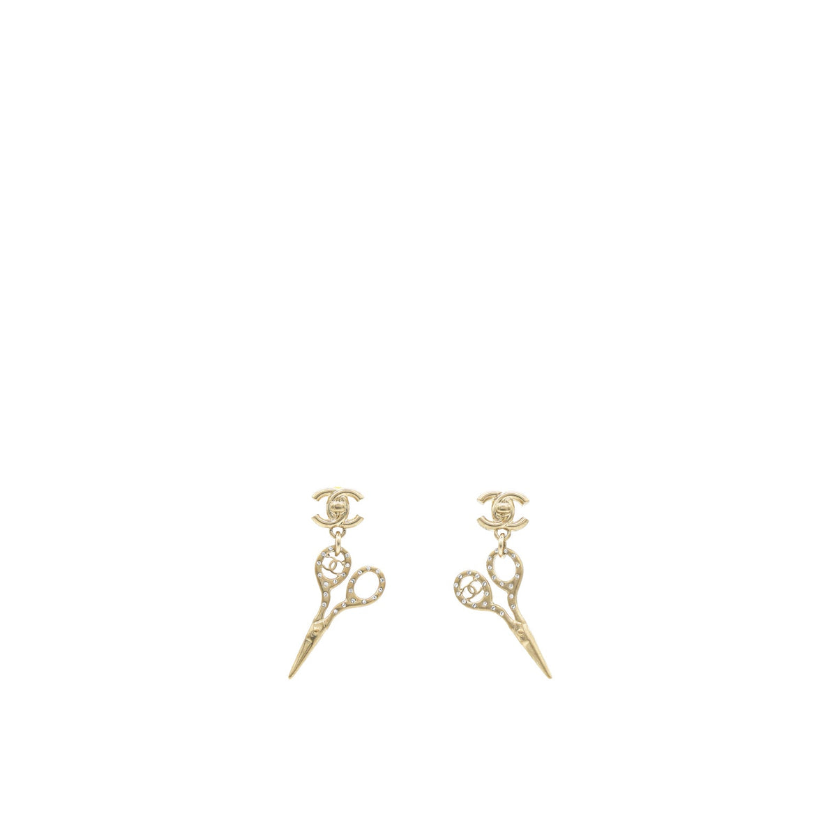 Metal Strass Crystal Scissors CC Earrings Gold