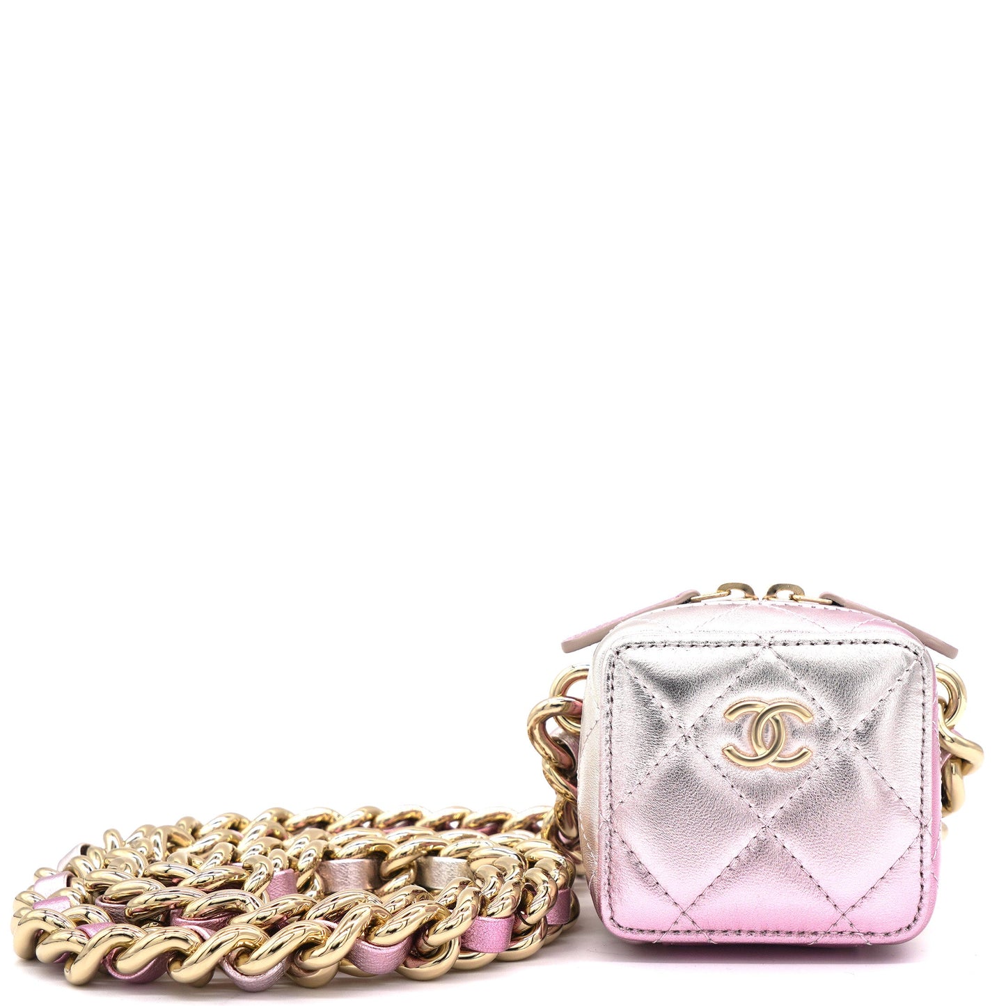 Gradient Metallic Gold and Pink Lambskin Clutch with Chain