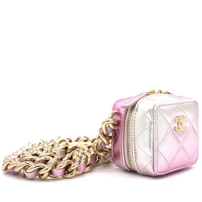 Gradient Metallic Gold and Pink Lambskin Clutch with Chain