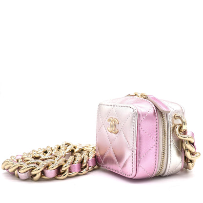 Gradient Metallic Gold and Pink Lambskin Clutch with Chain