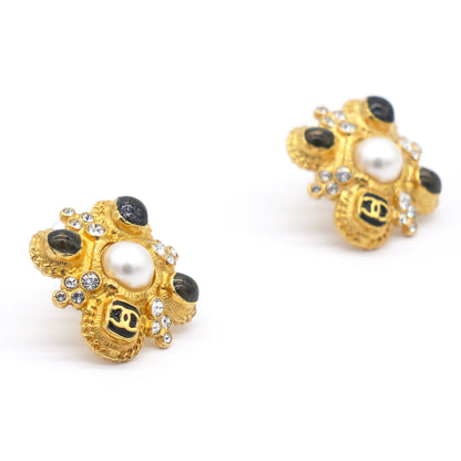 2020 Faux Pearl, Strass & Enamel CC Stud Earrings