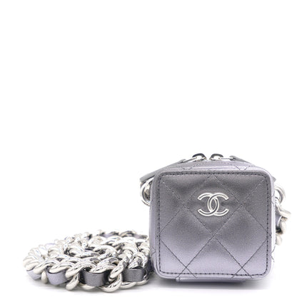 Gradient Metallic Silver and Purple Lambskin Clutch with Chain