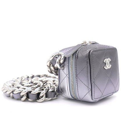 Gradient Metallic Silver and Purple Lambskin Clutch with Chain
