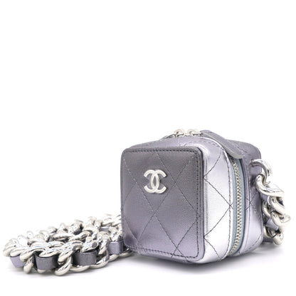 Gradient Metallic Silver and Purple Lambskin Clutch with Chain