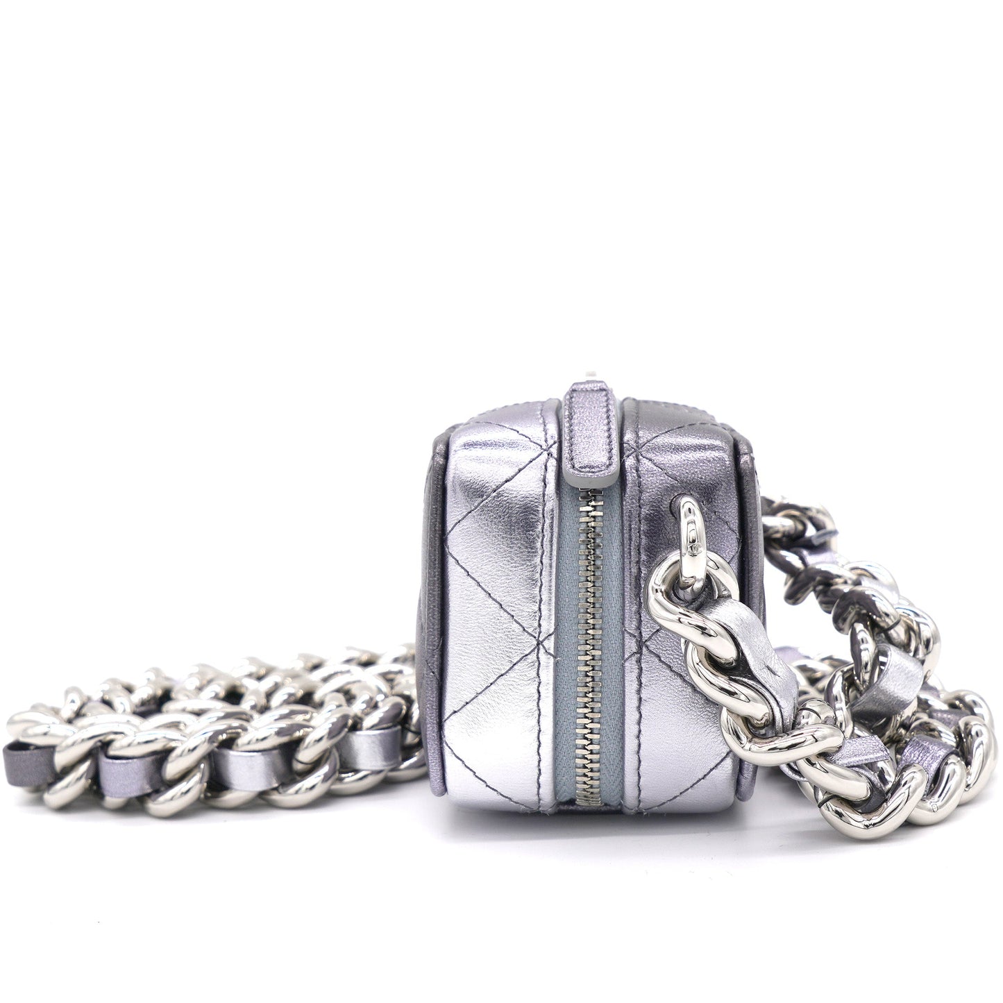 Gradient Metallic Silver and Purple Lambskin Clutch with Chain