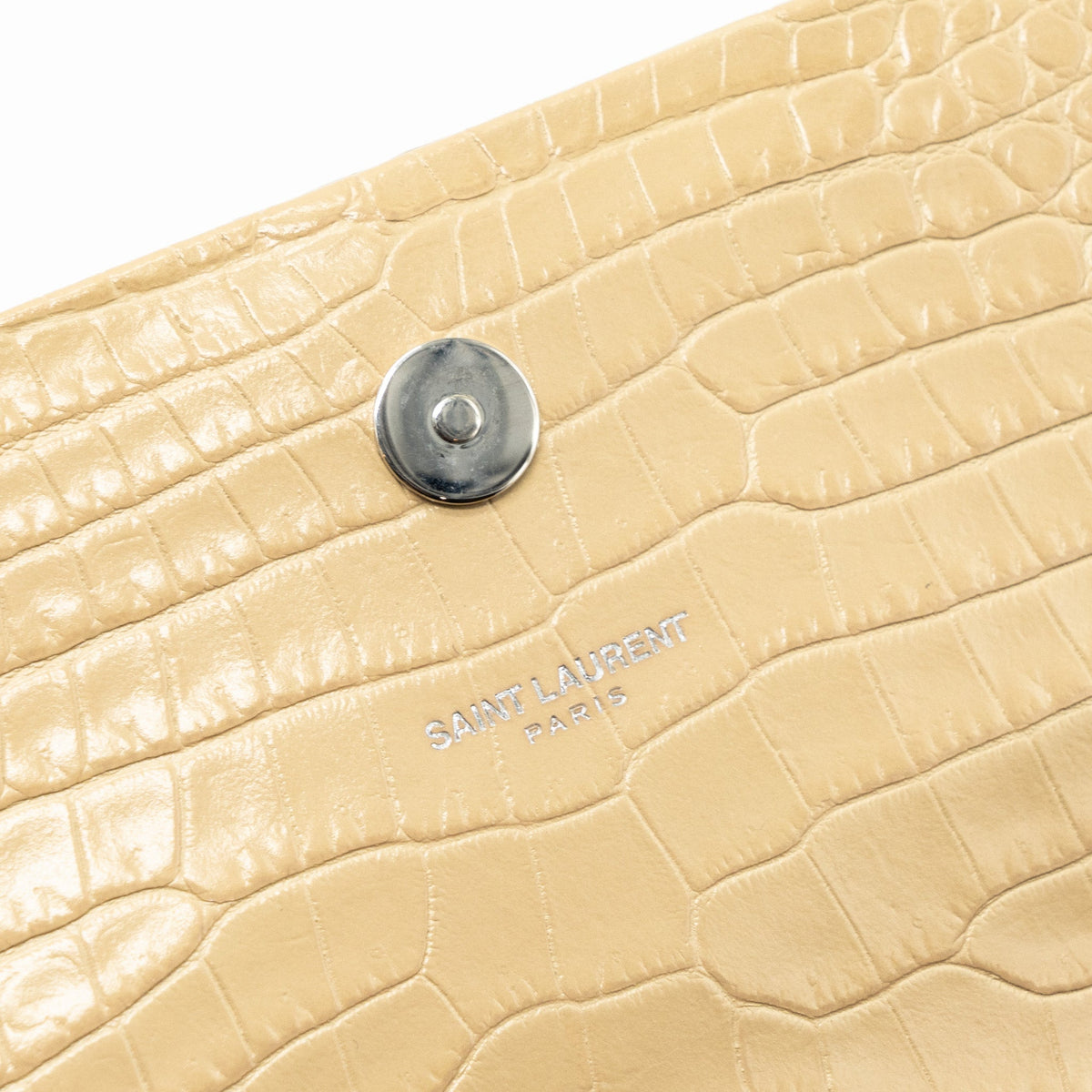 Saint Laurent Kate Clutch Croc Embossed Leather Beige SHW