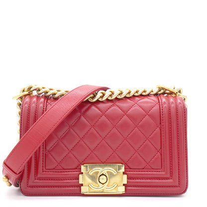 Red Quilted Lambskin Leather Small Boy Flap Bag