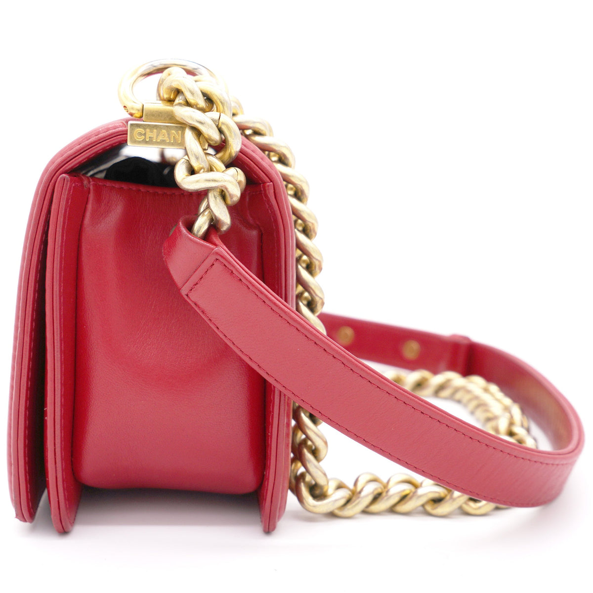 Red Quilted Lambskin Leather Small Boy Flap Bag