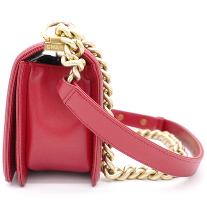 Red Quilted Lambskin Leather Small Boy Flap Bag