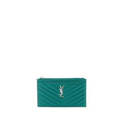 Saint Laurent Cassandra Matelasse Zipped Pouch Grained Calfskin Green SHW