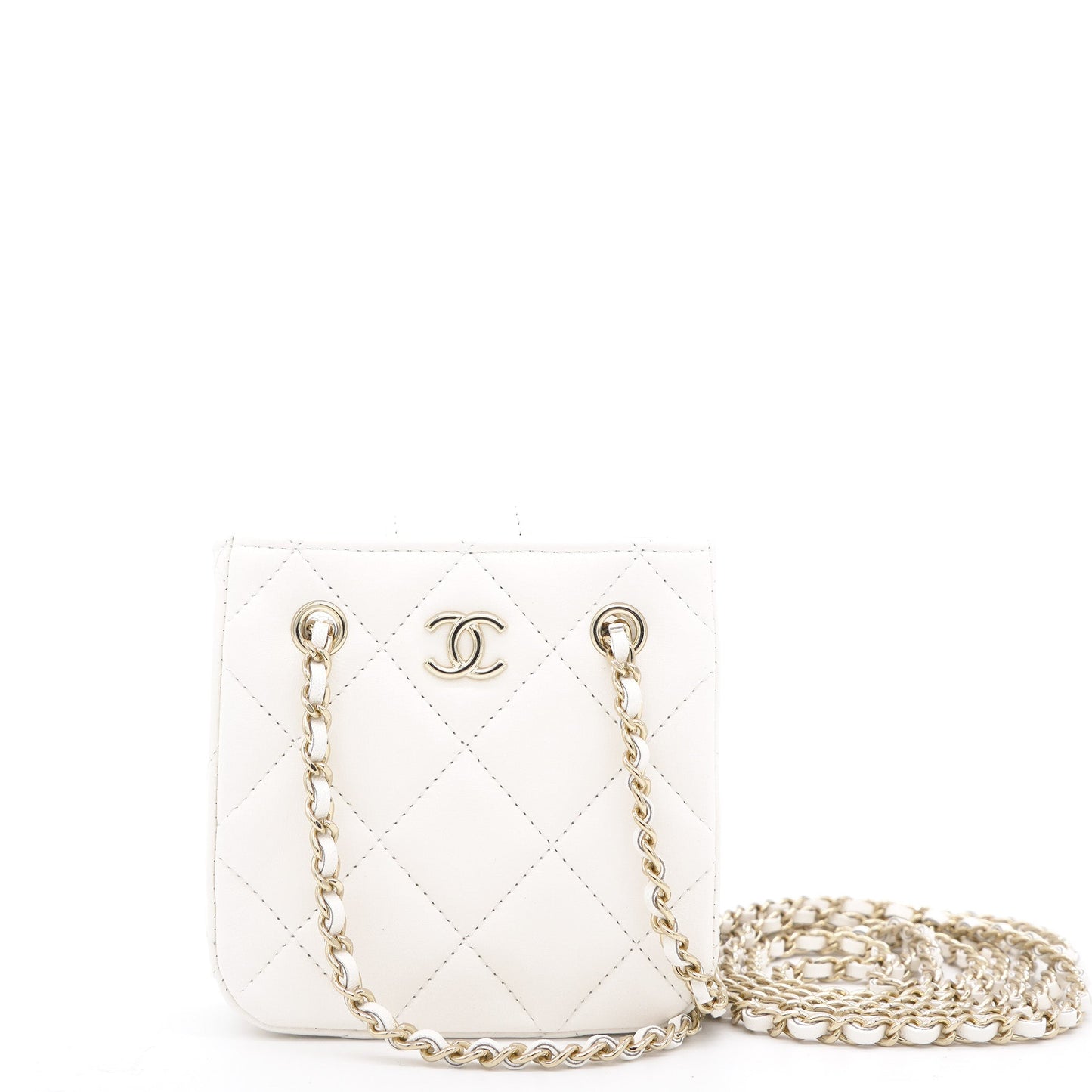 Lambskin Quilted Clutch with Double Chain White